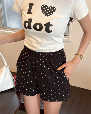 Polka Dot Elastic Waist Shorts
