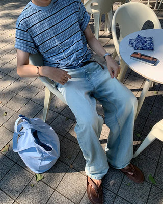 Washed denim pants with double back pockets