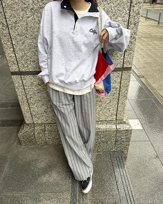 High-neck half-button sweatshirt