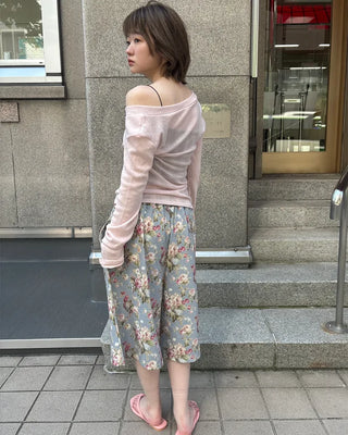V-neck sheer long-sleeve knit