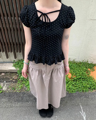 Gray vintage denim long skirt