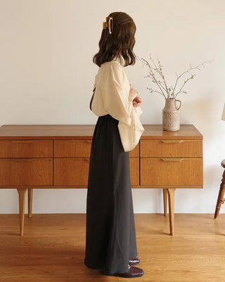 (ORIGINAL) Round Collar Button Sheer Blouse