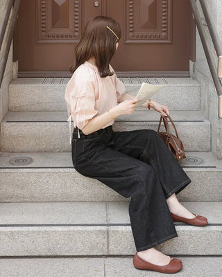 (ORIGINAL) Henley Neck Ribbon Balloon Blouse