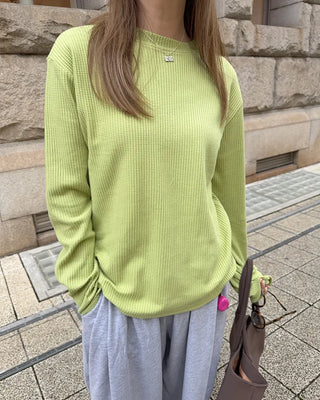 Round neck waffle long t-shirt