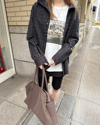Checked hooded shirt
