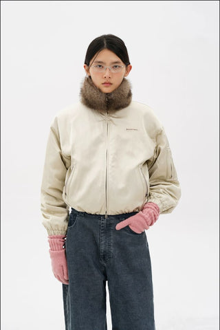 [MASONPRINCE] Fur Collar Oversized Bomber Jacket