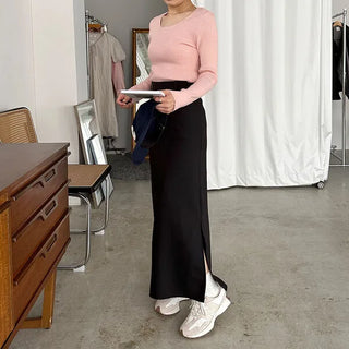 U-neck ribbed knit