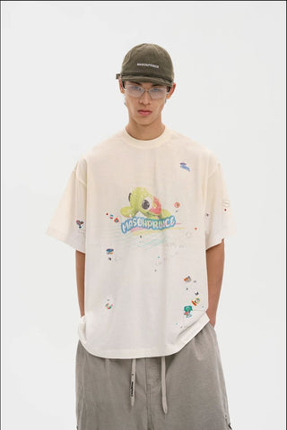 [MASONPRINCE] Turtle Print Rhinestone Cotton Tee
