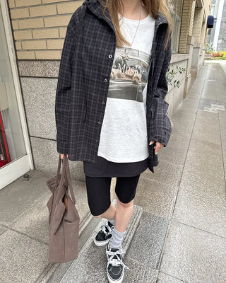 Checked hooded shirt