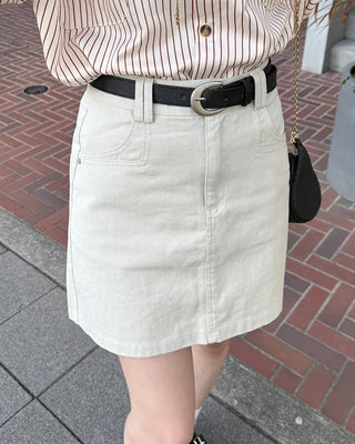 Belted Cotton Simple Mini Skirt
