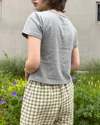 Henley Neck Flower Short Sleeve T-Shirt