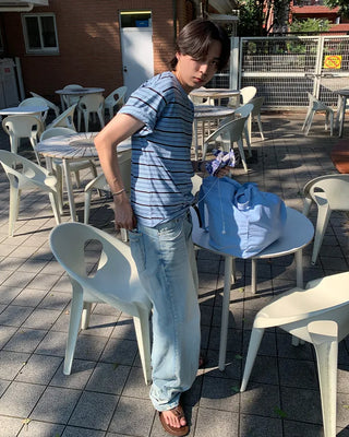 Washed denim pants with double back pockets