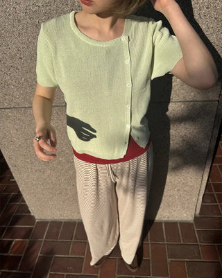 Asymmetrical Button Short Sleeve Knit