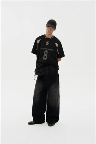 [MASONPRINCE] Curved Cut Washed Denim Wide Pants