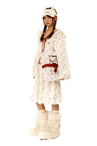 [Moromoro2] Rabbit Print Suede Pajama Gift  Set