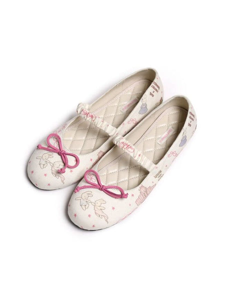 [Moromoro2] Bunny Print Ballet Flats with  Bow