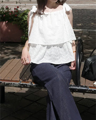 (ORIGINAL) Eyelet Tiered Ribbon Sleeveless Dress