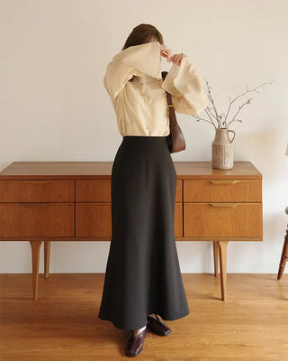 (ORIGINAL) Round Collar Button Sheer Blouse