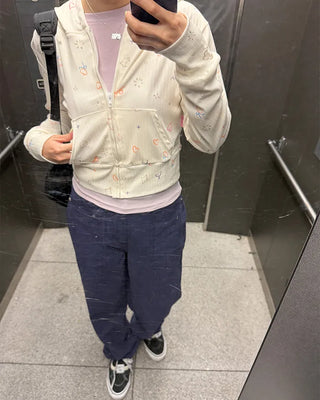 Sketch Pattern Rib Zip-Up Hoodie