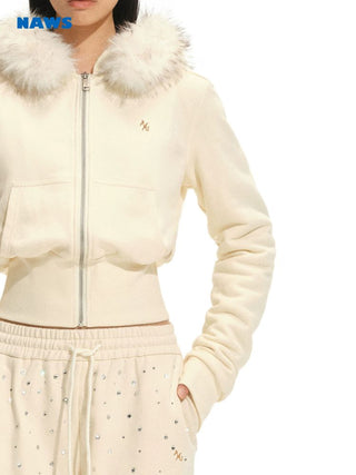 [NOTAWEAR] Fur Collar Hooded Zip-Up  Sweatshirt