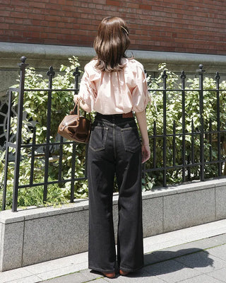 (ORIGINAL) Henley Neck Ribbon Balloon Blouse