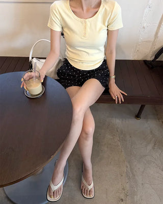 Polka Dot Elastic Waist Shorts