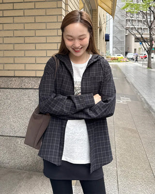 Checked hooded shirt