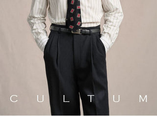[CULTUM] 1930s Long Point Collar Striped Shirt
