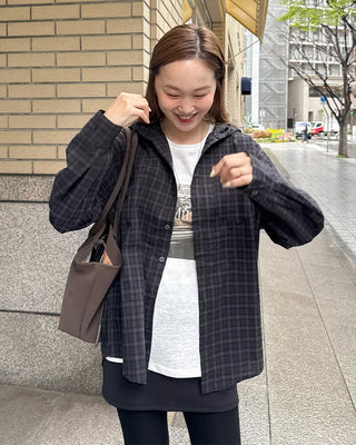 Checked hooded shirt