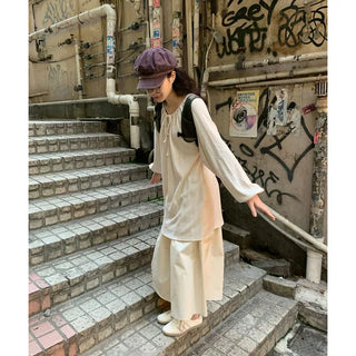 Cotton A-line shirred long skirt