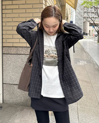 Checked hooded shirt