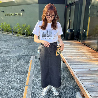 Denim long skirt