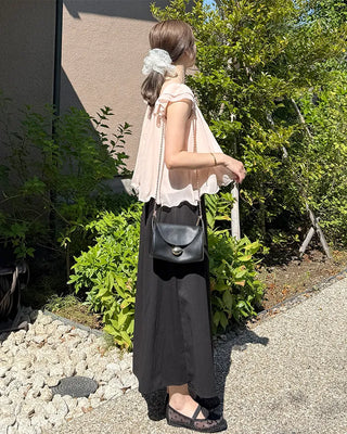 Belted A-line simple long skirt