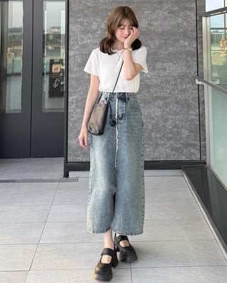 Fringe detail denim skirt