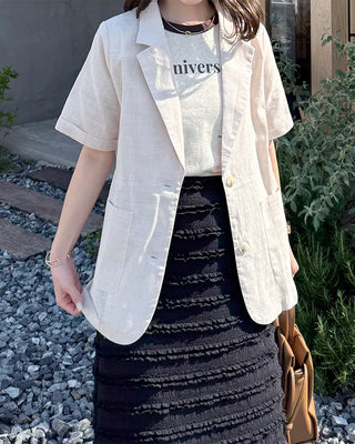 Linen Overfit Short-Sleeve Jacket