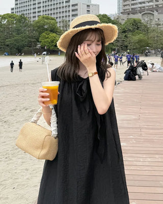 Ribbon Strap Rattan Fedora Hat