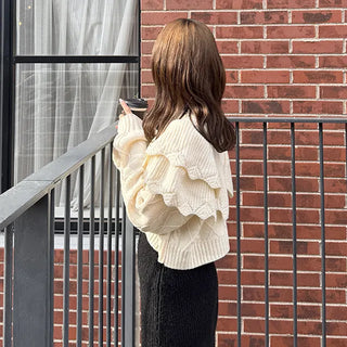 Double ruffle knit cardigan