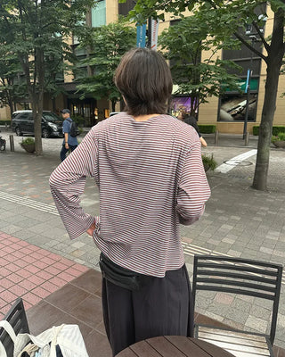 Striped boat neck summer long-sleeve T-shirt