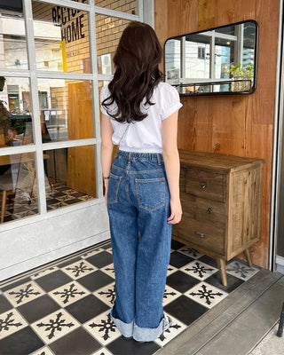 Rolled-up denim wide-leg pants