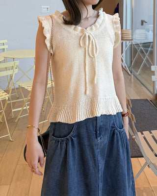 French Girly Frill Sleeveless Knit