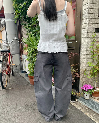 Wide-fit cargo pants with elastic back waistband