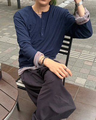 Henley neck summer long-sleeved knit