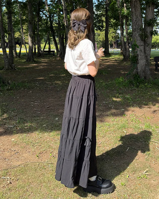 Ribbon detail can-can long skirt