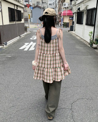 Checked camisole strap mini dress