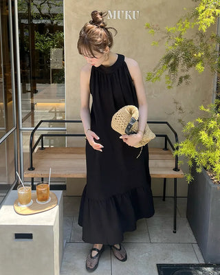 Backless halter neck long dress
