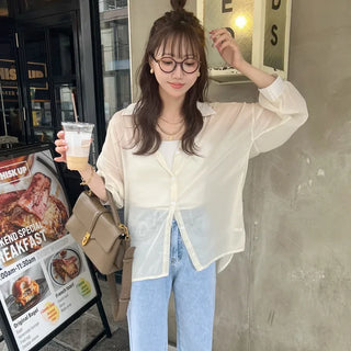 Drop-shoulder sheer shirt