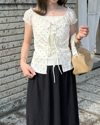 Dot pattern layered blouse with string