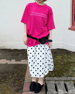 Elastic waist polka dot midi skirt
