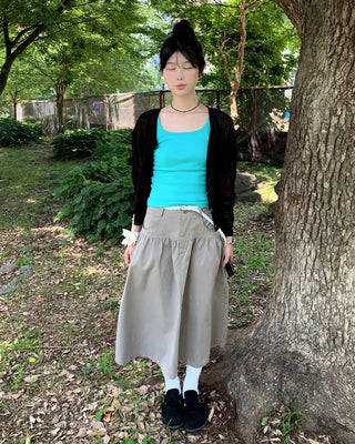 Gray vintage denim long skirt