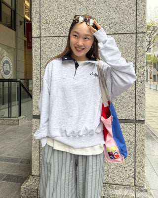 High-neck half-button sweatshirt
